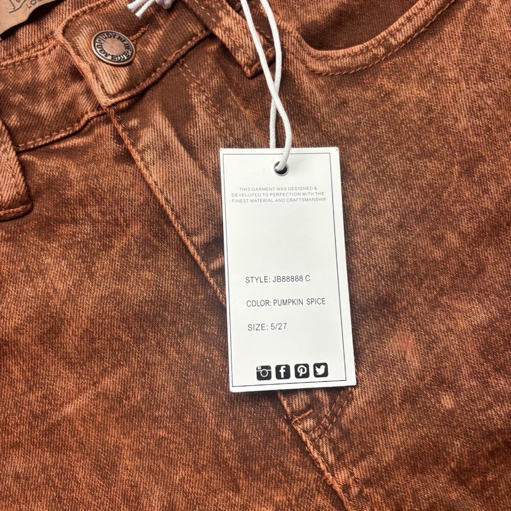 NWT Judy Blue Retro Wide Leg Jeans Garment Dyed Pumpkin Spice Raw Hem Size 5/27 - Picture 5 of 14